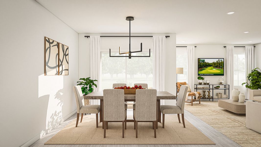 Dining area with tile flooring