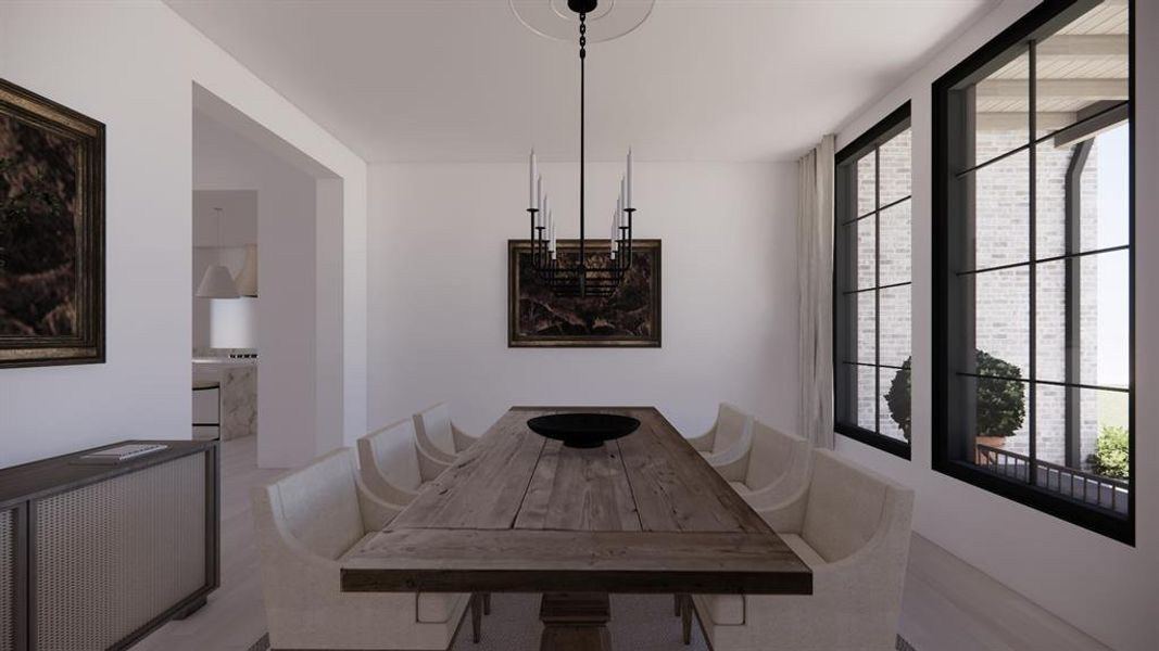 Dining space featuring light wood-type flooring