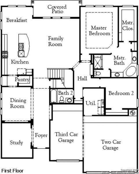 2D floor plan layout of this home in Stillwater Ranch 60', San Antonio, TX (Image 5).