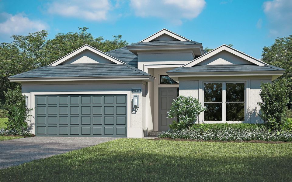 Representative exterior photo of a completed home built from the Palomar Duet by GHO Homes in Lake Park at Tradition, Port St. Lucie, FL (Image 24).