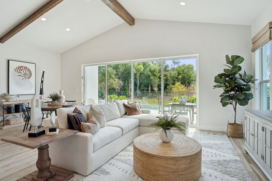 Great room with vaulted ceiling