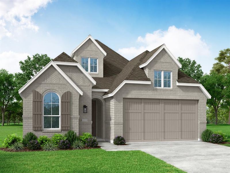 Front exterior of a new home in Gateway Village - The Reserve: 45ft. lots, Denison, TX, highlighting curb appeal (Image 1).