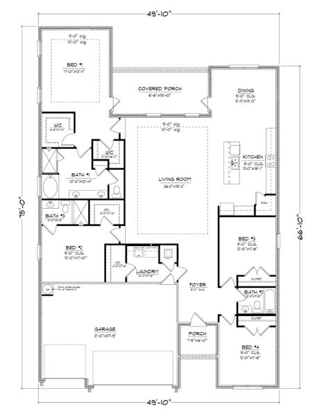 2D floor plan layout for the The Hawthorne by D.R. Horton in Meadows at Rehwinkel, Crawfordville, FL (Image 3).