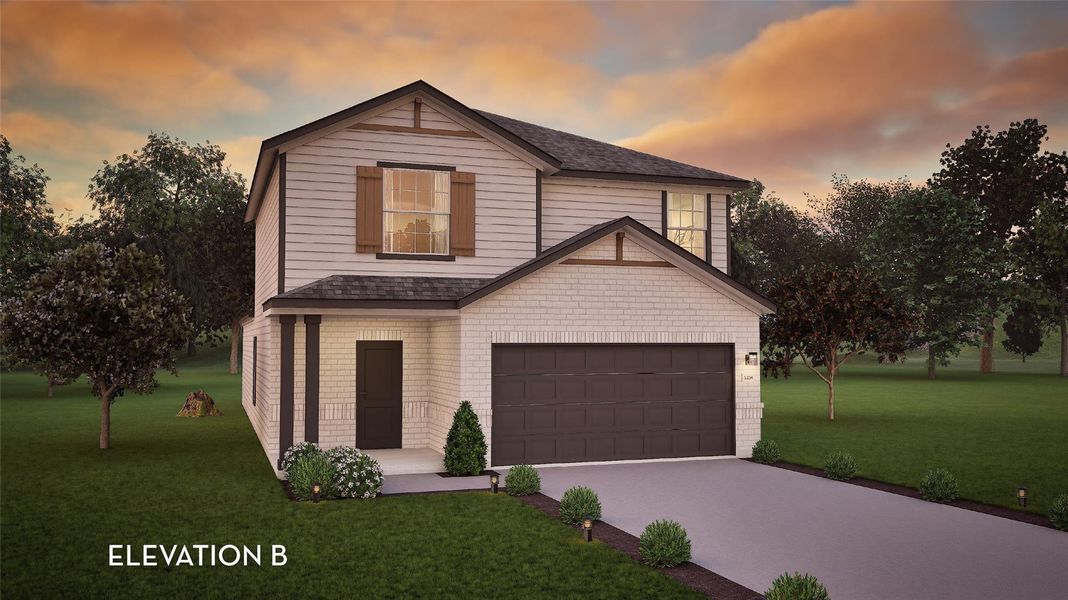 Front exterior of a new home in Sweetgrass Village, Crosby, TX, highlighting curb appeal (Image 1). Front exterior of a new home in Sweetgrass Village, Crosby, TX, highlighting curb appeal (Image 1).