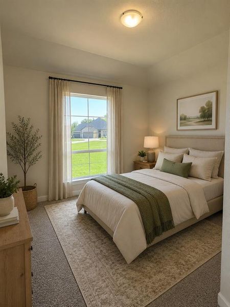Carpeted room with a large window, a ceiling-mounted light fixture, and neutral wall tones Carpeted room with a large window, a ceiling-mounted light fixture, and neutral wall tones