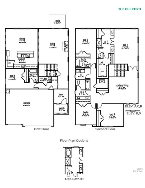 2D floor plan layout for the Guilford by D.R. Horton in Laurel Grove, Guyton, GA (Image 3).