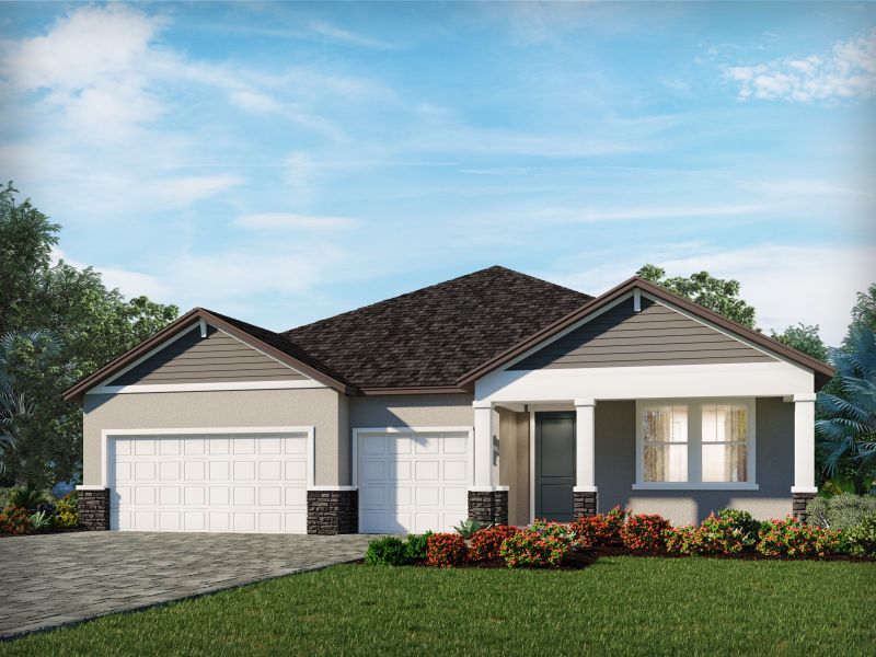 Front exterior of a new home in Ridgehaven - Reserve Series, Ormond Beach, FL, highlighting curb appeal (Image 1).