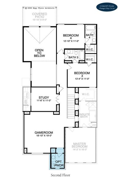 2D floor plan layout for the Birdie by Landon Homes in Fields - Brookside, Frisco, TX (Image 5). 2D floor plan layout for the Birdie by Landon Homes in Fields - Brookside, Frisco, TX (Image 5).