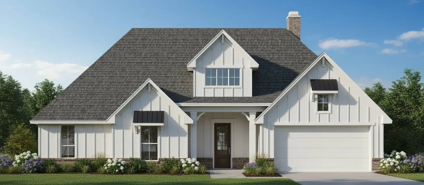 Front exterior of a new home in Coyote Crossing, Godley, TX, highlighting curb appeal (Image 1). Front exterior of a new home in Coyote Crossing, Godley, TX, highlighting curb appeal (Image 1).