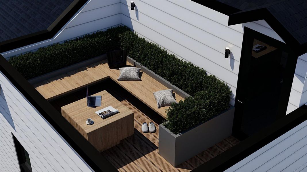Step out to a rooftop terrace offering the ideal setting for outdoor entertaining.
