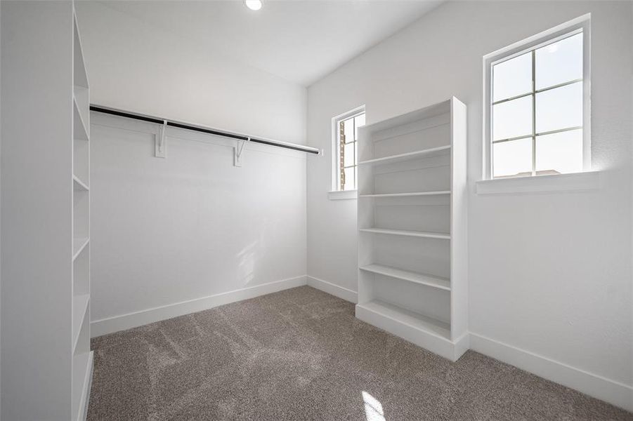 Spacious closet with light carpet Spacious closet with light carpet