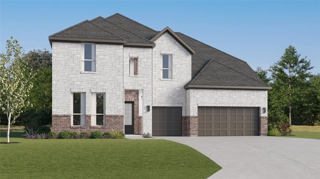 Front exterior of a new home in Lively Ranch, Georgetown, TX, highlighting curb appeal (Image 18). Front exterior of a new home in Lively Ranch, Georgetown, TX, highlighting curb appeal (Image 18).