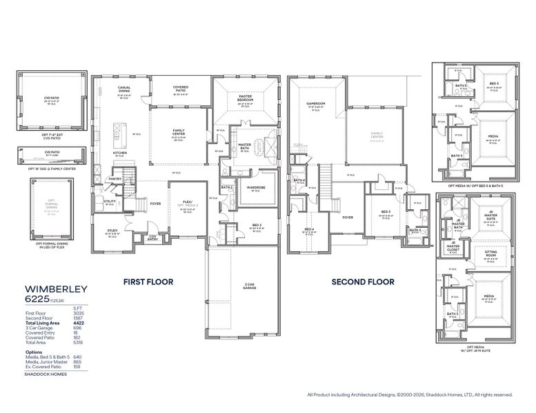 2D floor plan layout for the Wimberley - SH 6225 by Shaddock Homes in Winding Creek, Rockwall, TX (Image 3).