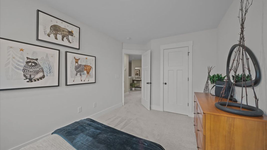 Vibrant and inviting secondary bedroom featuring a walk-in closet and refined finishes