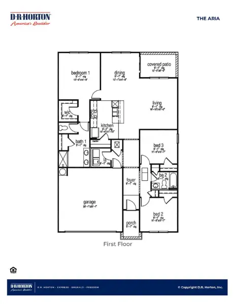 2D floor plan layout for the Aria by D.R. Horton in The Sanctuary at East Argent, Ridgeland, SC (Image 3).