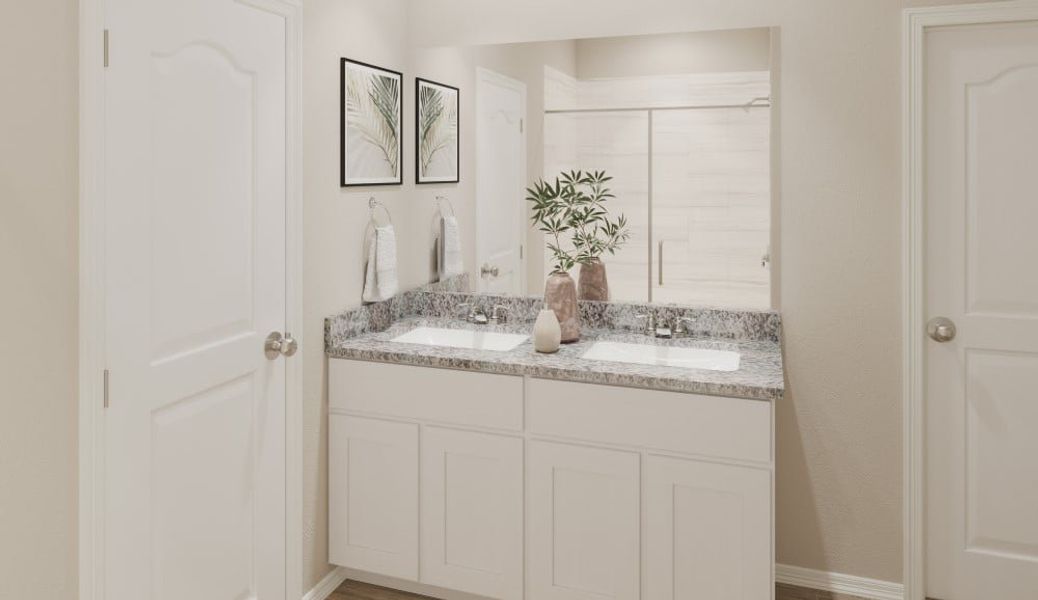 A bathroom with a marble countertop. A bathroom with a marble countertop.