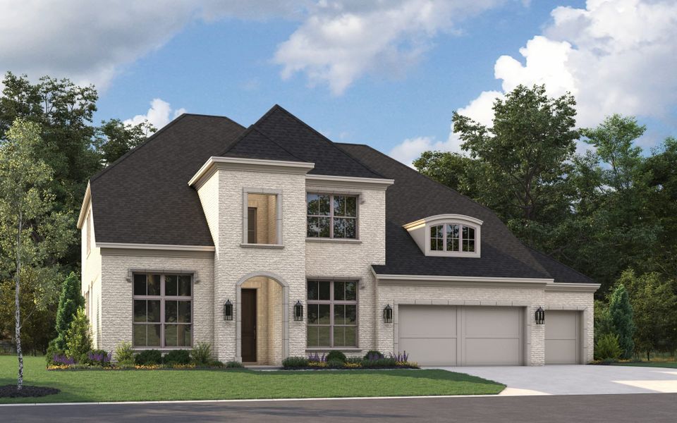 Representative exterior photo of a completed home built from the 5042 by Tradition Homes in Mosaic – 70′ Lots, Prosper, TX (Image 27). Representative exterior photo of a completed home built from the 5042 by Tradition Homes in Mosaic – 70′ Lots, Prosper, TX (Image 27).