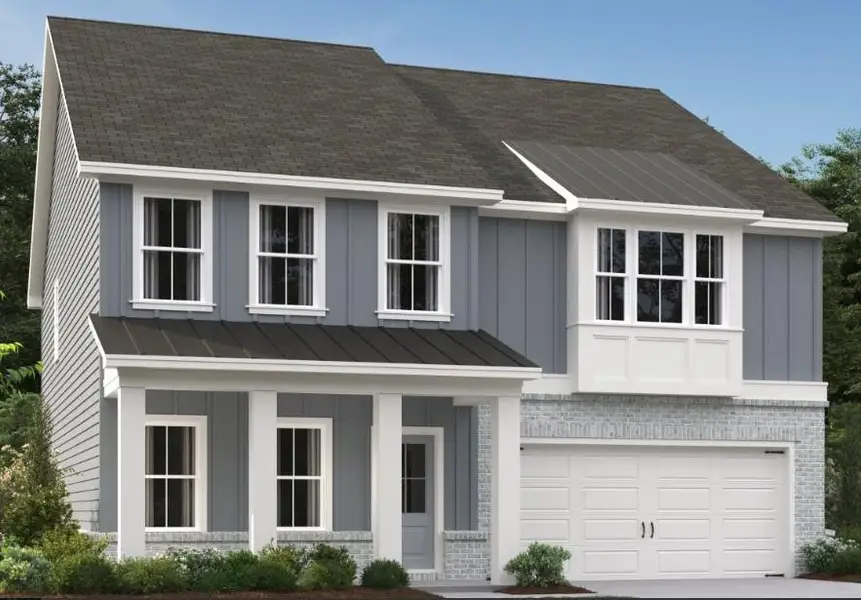 Front exterior of a new home in Eastlyn Crossing, Flowery Branch, GA, highlighting curb appeal (Image 5).
