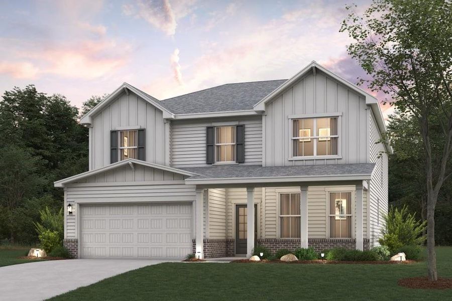 Front exterior of a new home in Reserve at Gum Springs, Jefferson, GA, highlighting curb appeal (Image 1). Front exterior of a new home in Reserve at Gum Springs, Jefferson, GA, highlighting curb appeal (Image 1).