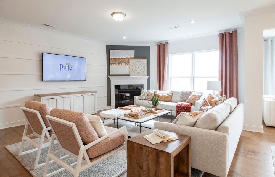 Open Gathering Room with optional fireplace.