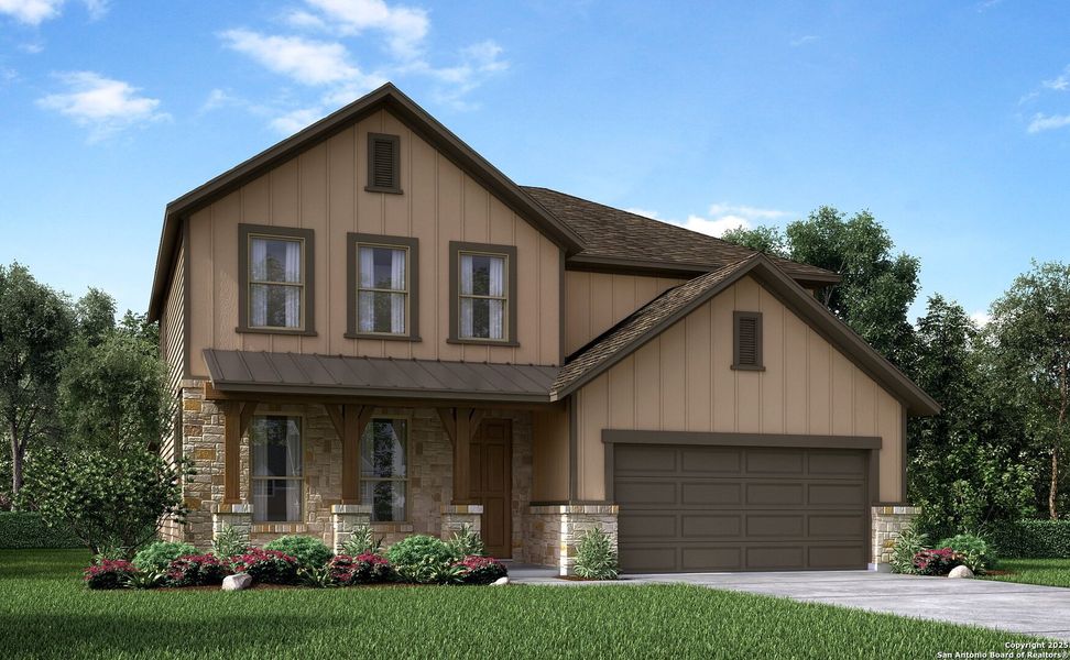 Front exterior of a new home in , San Antonio, TX, highlighting curb appeal (Image 1).