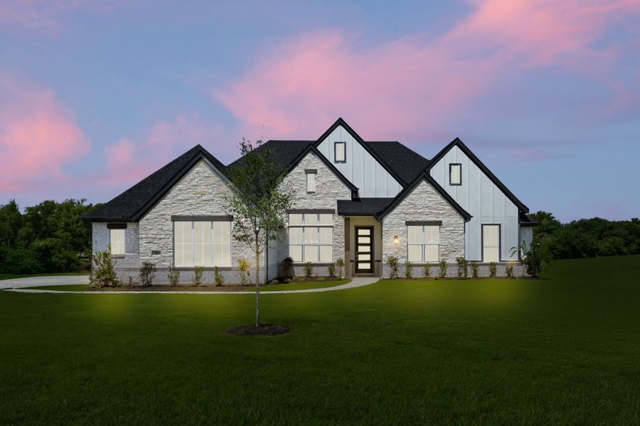 Front exterior of a new home in Mockingbird Hills - Premiere Series, Joshua, TX, highlighting curb appeal (Image 19).