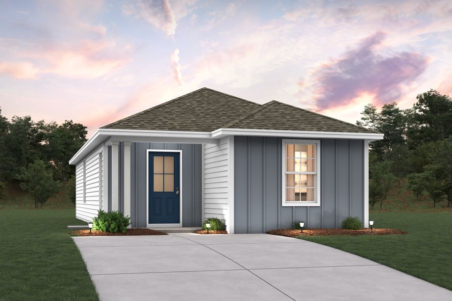 A white house with a driveway.