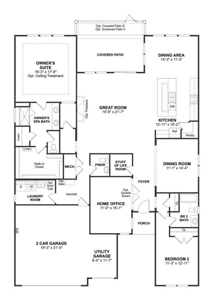 2D floor plan layout for the Porto by K. Hovnanian® Homes in K. Hovnanian's® Four Seasons at Carolina Oaks, Bluffton, SC (Image 3).