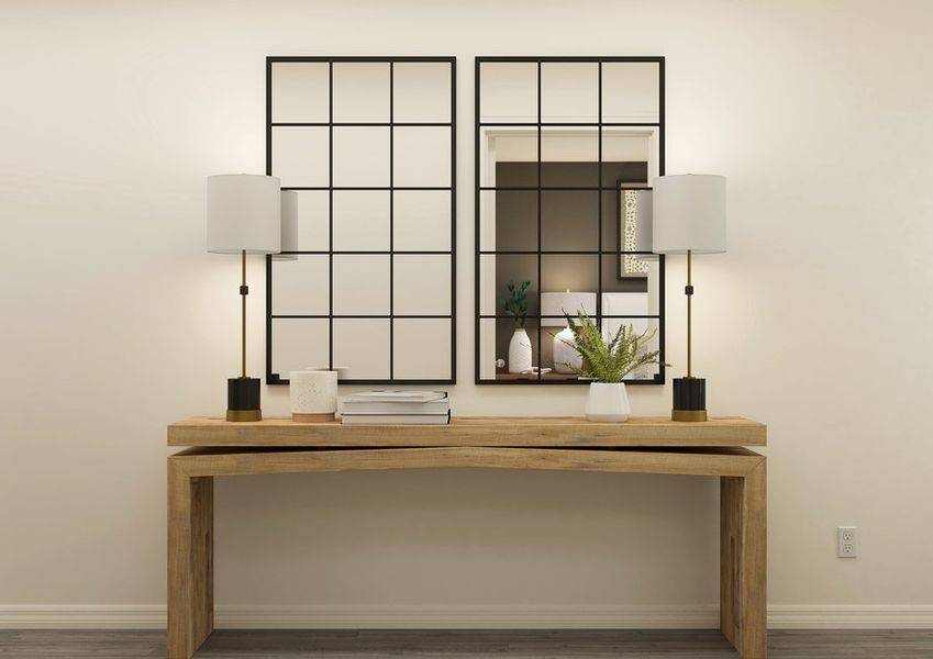 Rendering of the foyer with a entryway table.