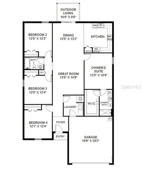2D floor plan layout of this home in Poinciana - Polk County, Poinciana, FL (Image 3).