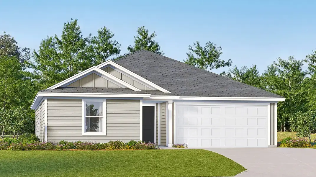 Front exterior of a new home in Riverbend Run, Panama City, FL, highlighting curb appeal (Image 1). Front exterior of a new home in Riverbend Run, Panama City, FL, highlighting curb appeal (Image 1).
