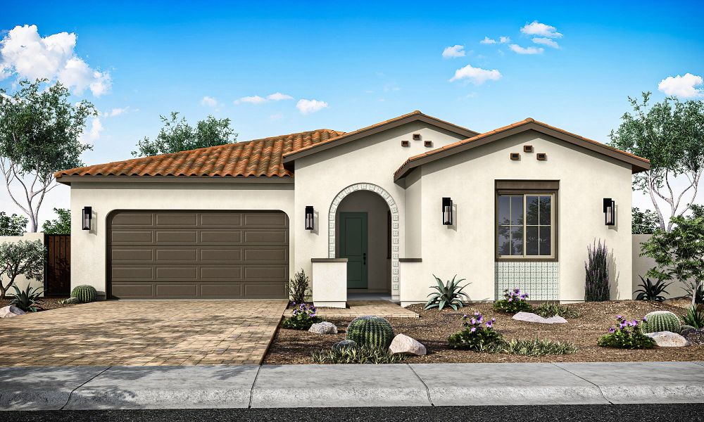 Representative exterior photo of a completed home built from the Calderwood Plan 4504 by Tri Pointe Homes in Waterston Central, Gilbert, AZ (Image 18).