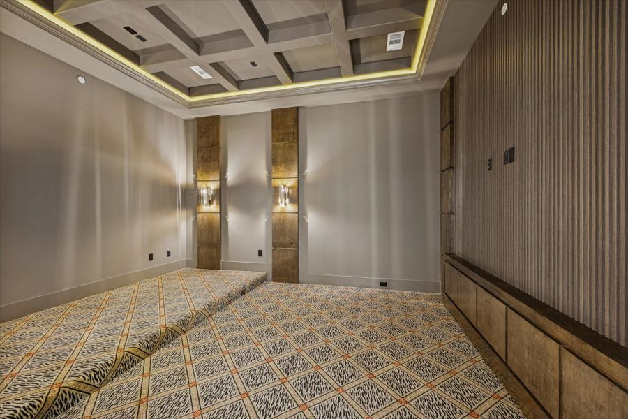 Private first-floor home theater designed for an immersive cinematic experience and effortless entertaining. Private first-floor home theater designed for an immersive cinematic experience and effortless entertaining.