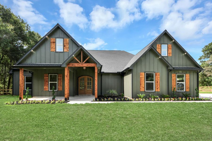 Front exterior of a new home in , Plantersville, TX, highlighting curb appeal (Image 30). Front exterior of a new home in , Plantersville, TX, highlighting curb appeal (Image 30).
