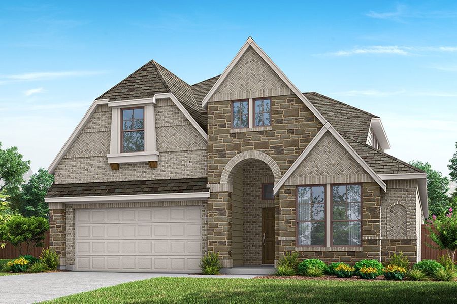 Front exterior of a new home in Keeneland, Aubrey, TX, highlighting curb appeal (Image 26).
