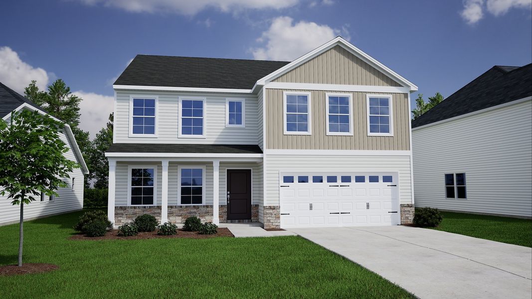 Representative exterior photo of a completed home built from the Wilkinson - Genesis Value Collection by Mungo Homes in Ellington, Elgin, SC (Image 23). Representative exterior photo of a completed home built from the Wilkinson - Genesis Value Collection by Mungo Homes in Ellington, Elgin, SC (Image 23).