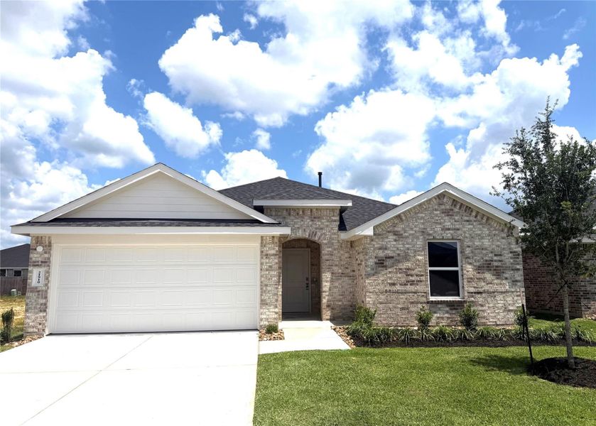 Front exterior of a new home in Cypress Green, Hockley, TX, highlighting curb appeal (Image 1). Front exterior of a new home in Cypress Green, Hockley, TX, highlighting curb appeal (Image 1).