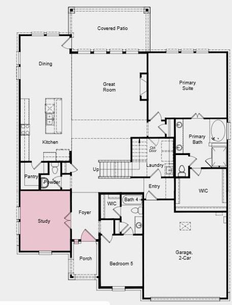 Floorplan - Additional Highlights Include: Study in place of flex and 42" door at entry.