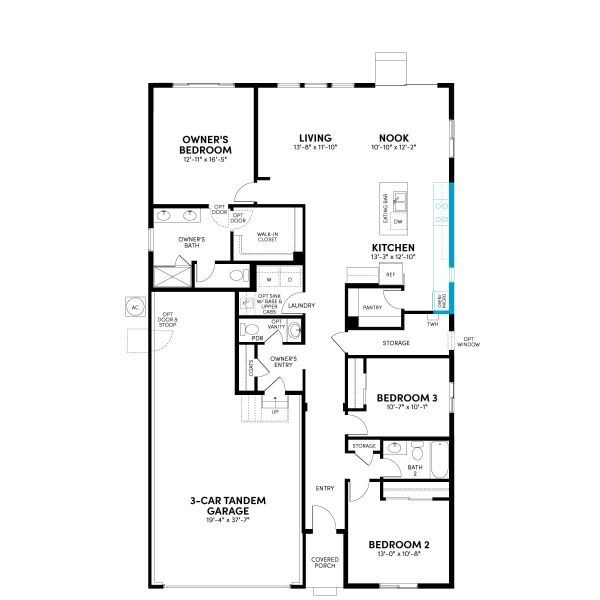 2D floor plan layout for the Artisan 1 by Brookfield Residential in Artisan at Brighton Crossings, Brighton, CO (Image 4).