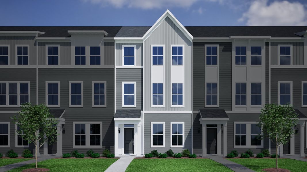 Representative exterior photo of a completed home built from the Corabell 3-Story 2-Car Garage - Vanguard Collection by Mungo Homes in Avenue One, Castle Hayne, NC (Image 12). Representative exterior photo of a completed home built from the Corabell 3-Story 2-Car Garage - Vanguard Collection by Mungo Homes in Avenue One, Castle Hayne, NC (Image 12).