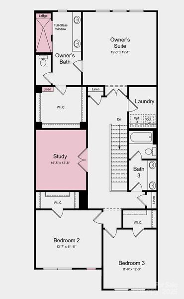 Second Floor Plan - Structural options added include: gourmet kitchen, study, and large shower at primary bath