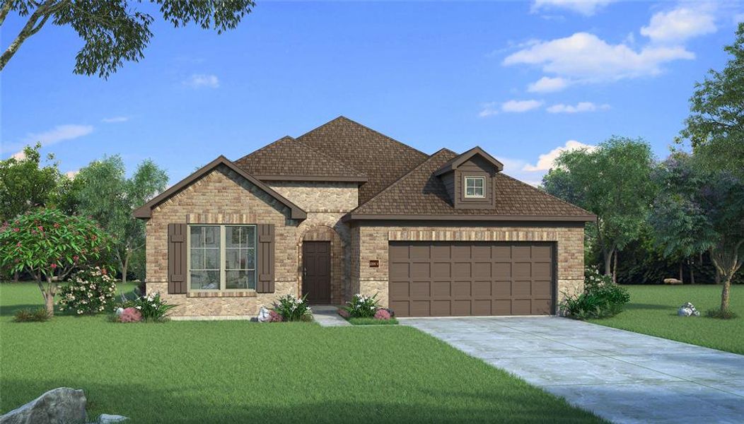 Front exterior of a new home in Devonshire, Forney, TX, highlighting curb appeal (Image 27). Front exterior of a new home in Devonshire, Forney, TX, highlighting curb appeal (Image 27).