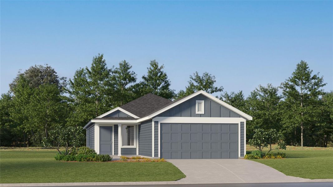 Front exterior of a new home in Elm Creek: Cottage II Collection, Elgin, TX, highlighting curb appeal (Image 23).