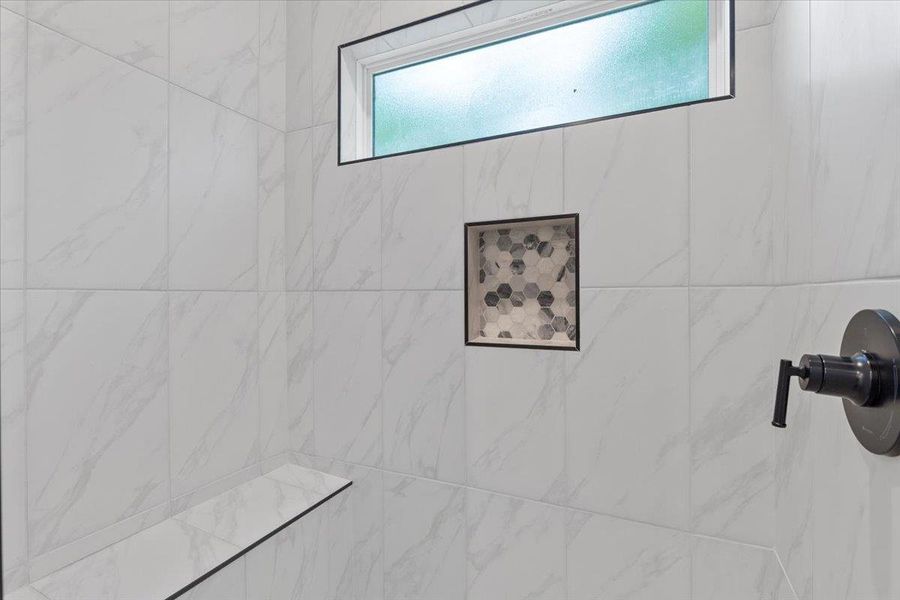 Primary Bathroom walk in shower with bench Primary Bathroom walk in shower with bench