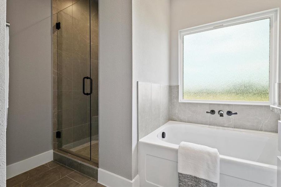 Bathroom with plus walk in shower