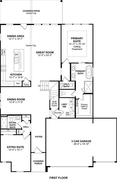 The Davenport floor plan by K. Hovnanian Homes. 1st floor shown. *Prices, plans, dimensions, features, specifications, materials, and availability of homes or communities are subject to change without notice or obligation.