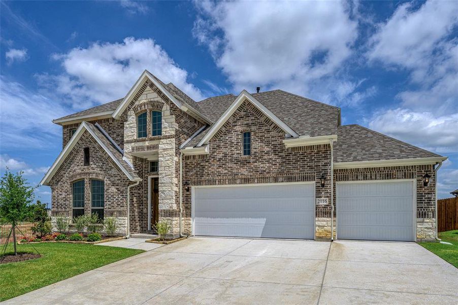 Front exterior of a new home in Stone River Glen, Royse City, TX, highlighting curb appeal (Image 1). Front exterior of a new home in Stone River Glen, Royse City, TX, highlighting curb appeal (Image 1).