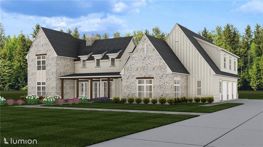 Front exterior of a new home in Madeira, Acworth, GA, highlighting curb appeal (Image 8). Front exterior of a new home in Madeira, Acworth, GA, highlighting curb appeal (Image 8).
