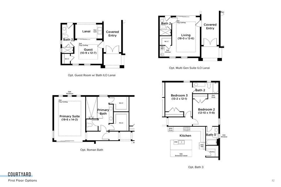 2D floor plan layout for the Courtyard by DRB Homes in Biscayne Landing at Seaire, Parrish, FL (Image 4).