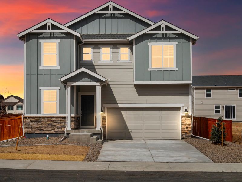 Representative exterior photo of a completed home built from the The Twin Peaks by Meritage Homes in Hidden Valley Farm, Severance, CO (Image 1).
